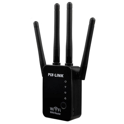 Wireless WiFi Signal Repeater with Four External Antennas black PIX-LINK mini router extender for home and office