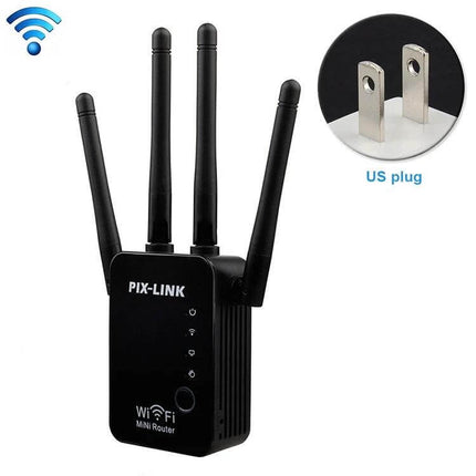 Wireless WiFi Signal Repeater with Four External Antennas USB plug compact black extender for home and office coverage