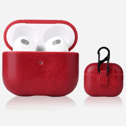 AirPods Protective Case for Daily Commutes and Activities - red leather 360° protection with carabiner, quick-charge access