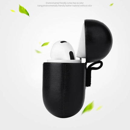AirPods Protective Case for Daily Commutes and Activities — black leather-look 360° protective case with quick-access charging for AirPods