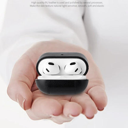 AirPods Protective Case for Daily Commutes and Activities - black PU leather case showing 360-degree protection and quick charging access