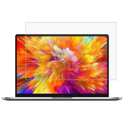 HD Tempered Glass Screen Protector for 15.6-Inch Laptops placed over laptop display showing vivid colors, anti-glare and scratch protection
