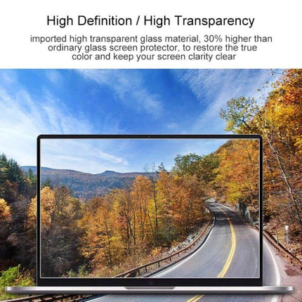 HD Tempered Glass Screen Protector for 15.6-Inch Laptops showcasing high transparency and vivid color preservation on a laptop display
