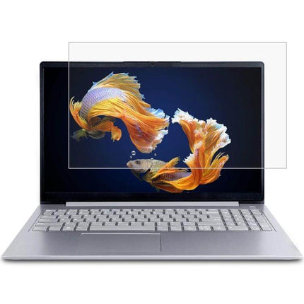 HD Tempered Glass Protective Film for Lenovo Laptops shown on silver laptop protecting screen from scratches and glare