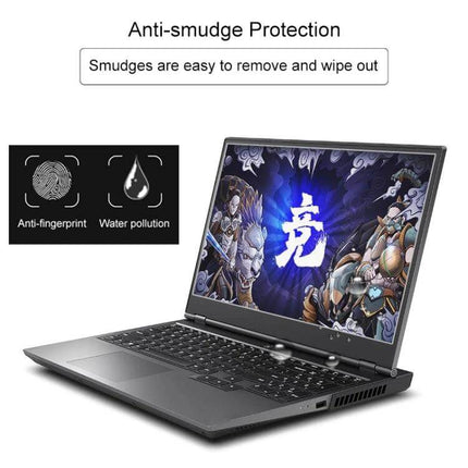 HD Tempered Glass Protective Film for Lenovo Laptops shown on a Lenovo laptop with anti-smudge, anti-fingerprint screen protection