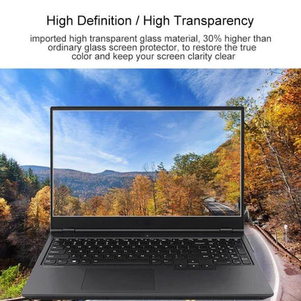 HD Tempered Glass Protective Film for Lenovo Laptops showing clear high-definition screen protection on a laptop display