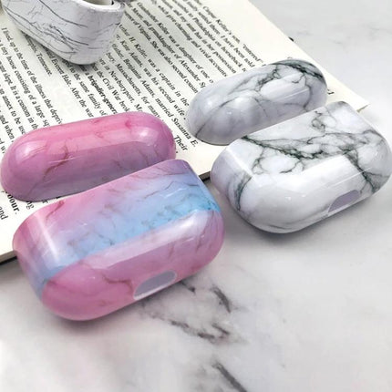 Marble Protective Case for Daily AirPods Pro Use - white and pink marble AirPods Pro cases showing charging port access and slim protective design