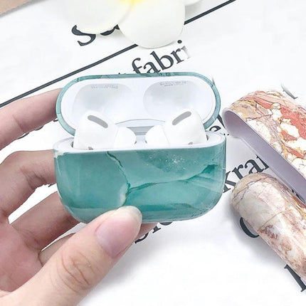 Marble Protective Case for Daily AirPods Pro Use - teal marble textured AirPods Pro case with easy charging access and slim protective design