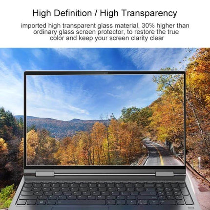 HD Tempered Glass Screen Protector for 15.6 Inch Laptops showing high transparency on a laptop display reducing reflections and fingerprints