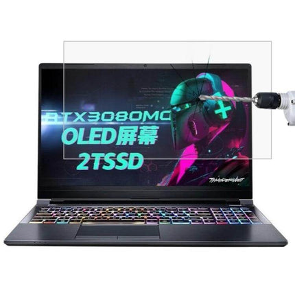HD Tempered Glass Screen Protector for 15.6 Inch Laptops shown on a gaming laptop reducing glare and preventing scratches