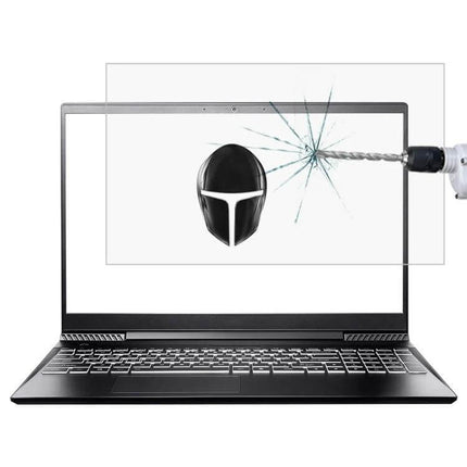 HD Tempered Glass Screen Protector for 15.6 Inch Laptops showing drill impact resistance and clear anti-glare protection