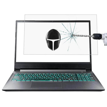 HD Tempered Glass Screen Protector for 15.6 Inch Laptops - anti-scratch, anti-glare protector showing drill impact resistance on laptop display