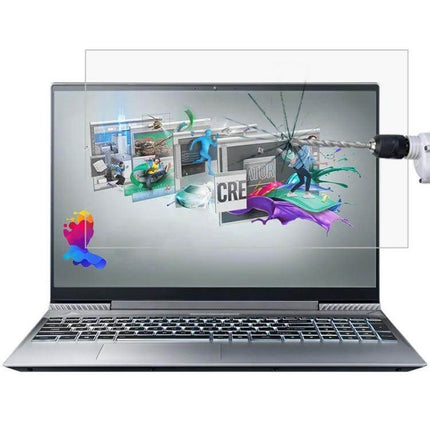 HD Tempered Glass Screen Protector for 15.6 Inch Laptops installed on laptop showing crack resistance and clear display