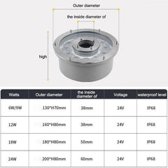 Luz de fuente subacuática de aleación de aluminio con LED y anillo de paisaje