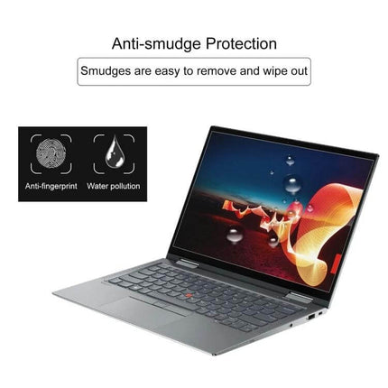 Alienware 15.6 Inch Laptop Screen Tempered Glass Protector showing anti-smudge, anti-fingerprint and water-resistant coverage on a laptop display