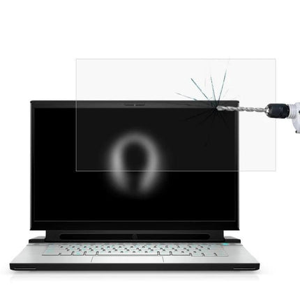 Alienware 15.6 Inch Laptop Screen Tempered Glass Protector showing drill impact resistance on laptop display