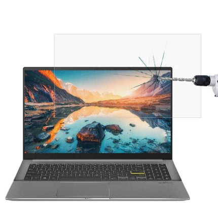 Tempered Glass Screen Protector for 15.6 Inch Laptops showing impact resistance and anti-glare protection on laptop screen