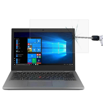 Tempered Glass Screen Protector for ThinkPad 13.3-Inch Laptops shown protecting display from drill impact and reducing glare
