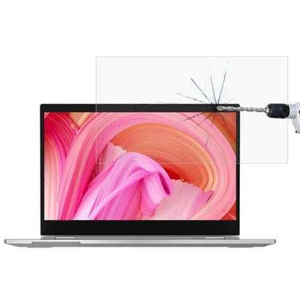 Tempered Glass Screen Protector for ThinkPad 13.3-Inch Laptops showing drilled impact resistance and clear anti-glare protection