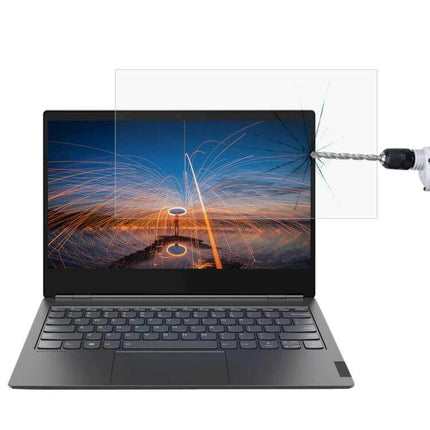 Tempered Glass Screen Protector for ThinkPad 13.3-Inch Laptops on laptop showing drill impact demonstration