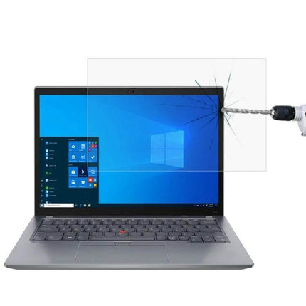 Tempered Glass Screen Protector for ThinkPad 13.3-Inch Laptops shown protecting laptop display from drill impact, reducing glare and fingerprints