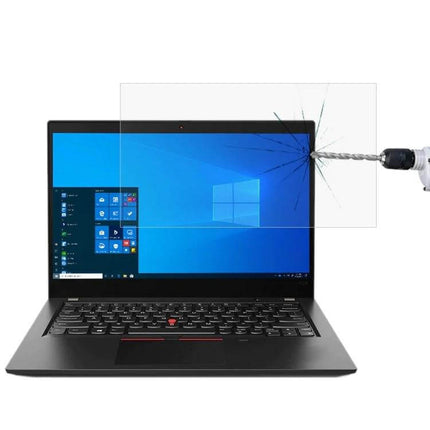 Tempered Glass Screen Protector for ThinkPad 13.3-Inch Laptops installed on laptop showing drill impact resistance and anti-glare clarity