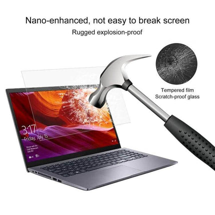 HD Tempered Glass Screen Protector for 13.3-Inch Laptops installed on laptop showing hammer impact resistance and anti-scratch clarity
