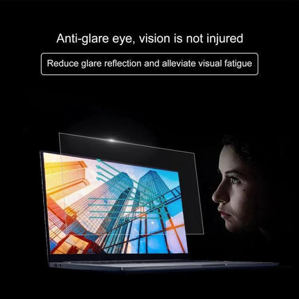 HD Tempered Glass Screen Protector for 13.3 Inch Laptops showing anti-glare protection reducing reflections and eye strain for professionals and students