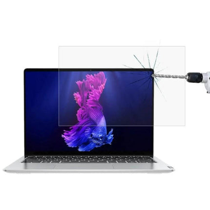 HD Tempered Glass Screen Protector for Lenovo Yoga 13.3 Inch Laptops clear tempered glass protector showing drill impact resistance and anti-glare protection