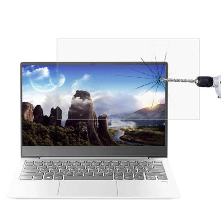 HD Tempered Glass Screen Protector for Lenovo Yoga 13.3 Inch Laptops shown protecting laptop screen from drill impact and reducing glare
