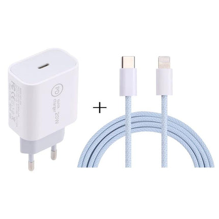 Compact Travel Charger Set for On-the-Go Device Power Needs – white PD wall adapter with USB-C to Lightning braided cable