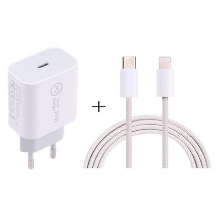 Compact Travel Charger Set for On-the-Go Device Power Needs – 20W USB-C PD wall charger with braided USB-C to Lightning cable for travel