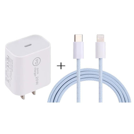 Compact Travel Charger Set for On-the-Go Device Power Needs — 20W PD wall charger and USB‑C to Lightning braided cable for travel