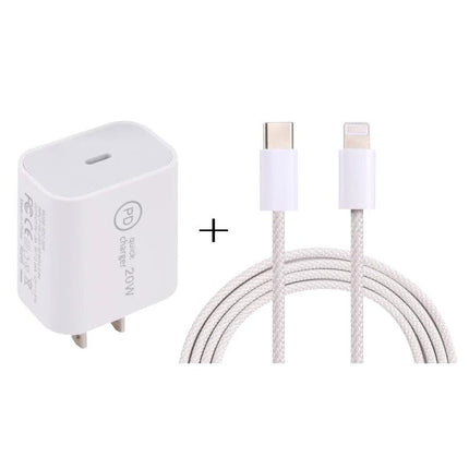 Compact Travel Charger Set for On-the-Go Device Power Needs – white 20W PD USB-C wall charger with braided USB-C to Lightning cable