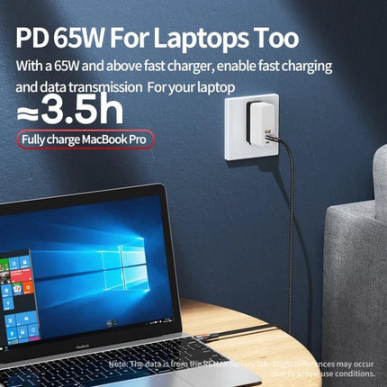 Use This REMAX Cable for Daily Charging at Home or While Traveling - PD 65W fast charging cable shown powering laptop from wall outlet