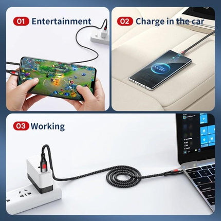 Use This REMAX Cable for Daily Charging at Home or While Traveling - braided PD 65W fast charging cable shown powering phone for entertainment, car, and laptop