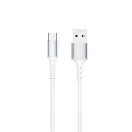 REMAX USB to USB-C Cable for Daily Device Charging Needs white USB-A to USB-C charging and data cable on white background