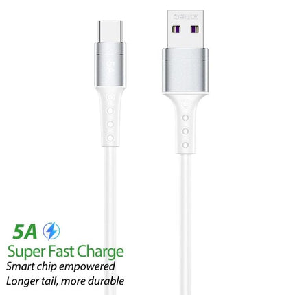 REMAX USB to USB-C Cable for Daily Device Charging Needs - white USB-A to USB-C fast charge cable, 5A super fast charge, durable connectors