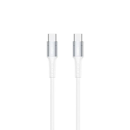 REMAX USB-C Charging Cable for Home and Travel Use white USB-C to USB-C cable showing both connectors for home and travel charging