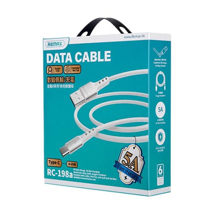 REMAX USB-C Charging Cable for Home and Travel Use - white Type-C 5A fast charging data cable in retail box, ideal for home and travel