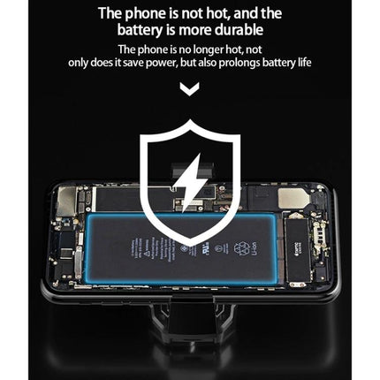 MeMo Mobile Phone Cooler for Everyday Gaming Sessions image showing phone internals with shield icon indicating cooler protects battery and reduces heat