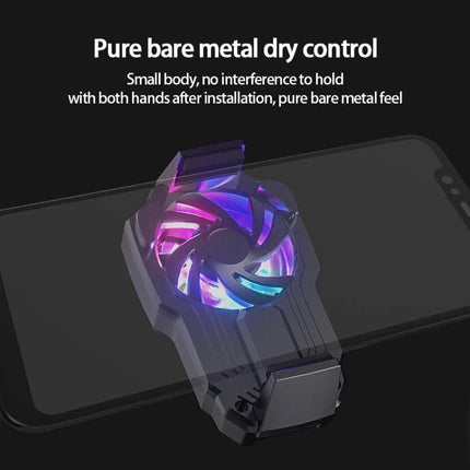 MeMo Mobile Phone Cooler for Everyday Gaming Sessions — compact RGB clip-on cooler mounted on smartphone to prevent overheating during gaming