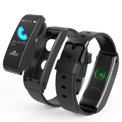 Keep track of daily activities with the JAKCOM smart watch - black fitness tracker showing call screen and heart rate sensor