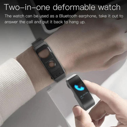 Keep track of daily activities with the JAKCOM smart watch shown as a two-in-one deformable Bluetooth watch and earpiece on wrist