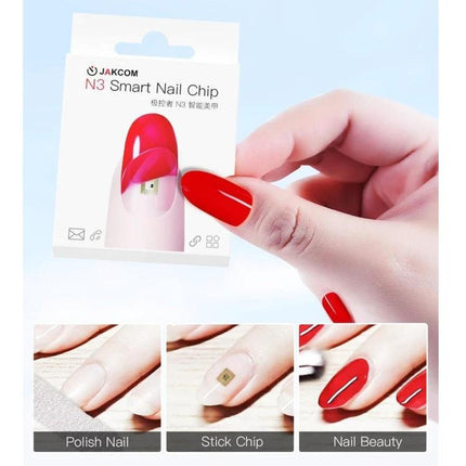 JAKCOM Nail Chip for Everyday Contactless Daily Use - slim NFC nail chip attached to fingernail for tap-to-share, calls, and contactless access