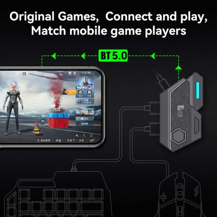 GAMWING Converter for Mobile Gaming with Keyboard and Mouse connected to phone via BT5.0 for precise aiming and keyboard‑mouse control