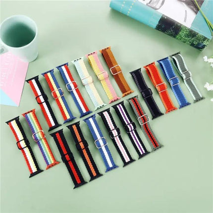 Adjustable Striped Nylon Band For Apple Watch 42/44/45mm