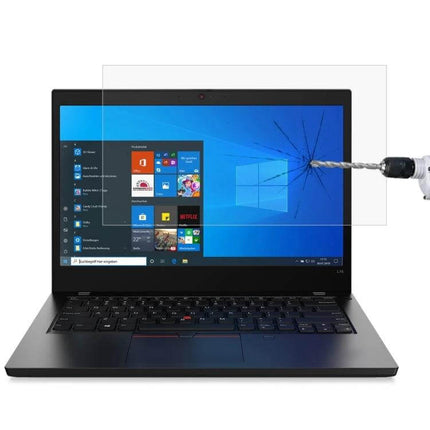 HD Tempered Glass Screen Protector for 14-Inch Laptops clear anti-glare protector showing drill impact resistance on laptop screen