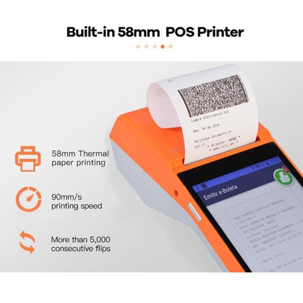 Handheld POS Receipt Printer with 5.5-Inch HD Screen orange handheld Android POS with built-in 58mm thermal printer printing receipt