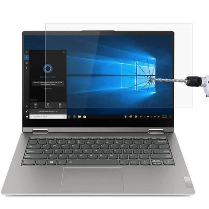 Tempered Glass Protective Film for 14-Inch Lenovo Laptops showing screen shield against scratches and drill impact